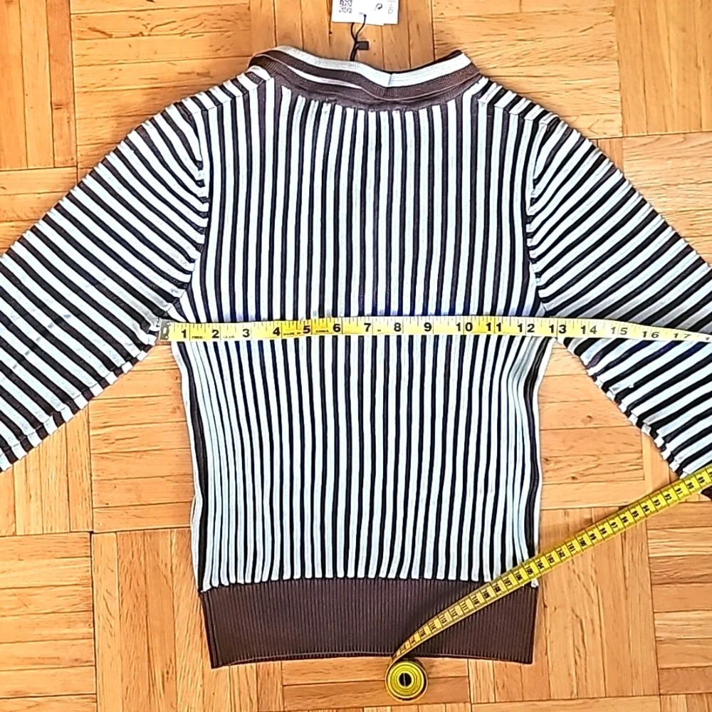 Zara Top, Women's Striped Collared 3 Button Stretchy Rib Knit Polo, S - Picture 6 of 7